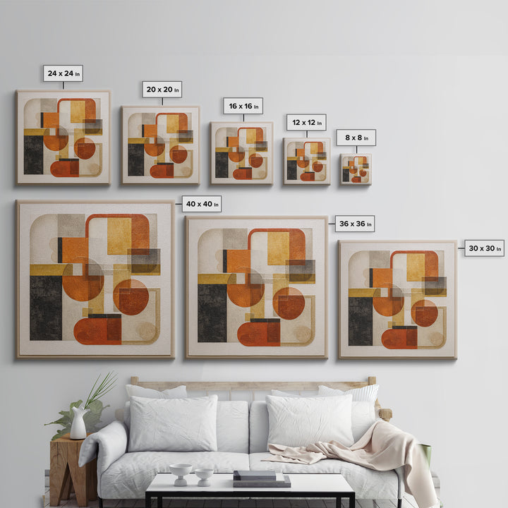 Bold Mid Century Geometric Forms Framed Canvas Print, Above Sofa Art, Botanical Wall Art, Living Room Decor, Abstract Art, ASA-1x1-100