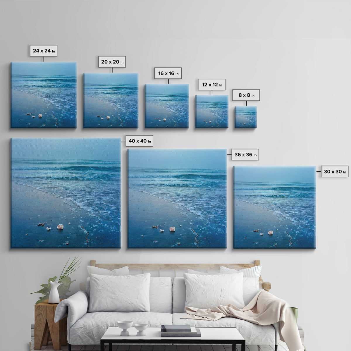 Moody Seascape at Twilight Framed Canvas Print, Above Sofa Art, Mid Century Modern, Living Room Decor, Fine Art, Statement, ASA-1x1-12