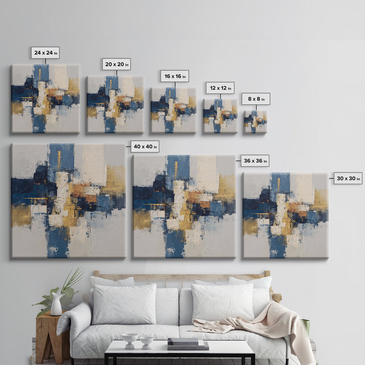 Bold Navy and Ivory Abstract Brushwork Canvas Print, Above Sofa Art, Horizontal Wall Art, Living Room Decor, Abstract Art, ASA-1x1-18