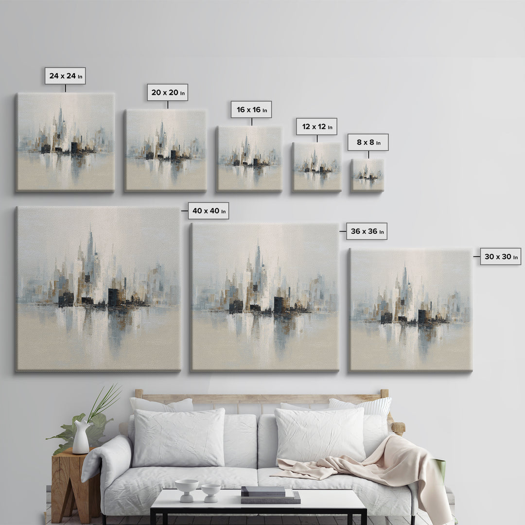 Quiet City Skyline Reduced to Elegant Shapes Canvas Print, Above Sofa Art, Oversized Wall Art, Living Room Decor, Statement, ASA-1x1-22
