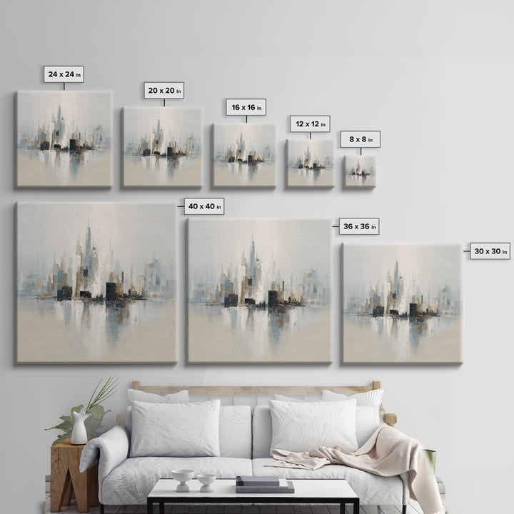 Quiet City Skyline Reduced to Elegant Shapes Canvas Print, Above Sofa Art, Oversized Wall Art, Living Room Decor, Statement, ASA-1x1-22