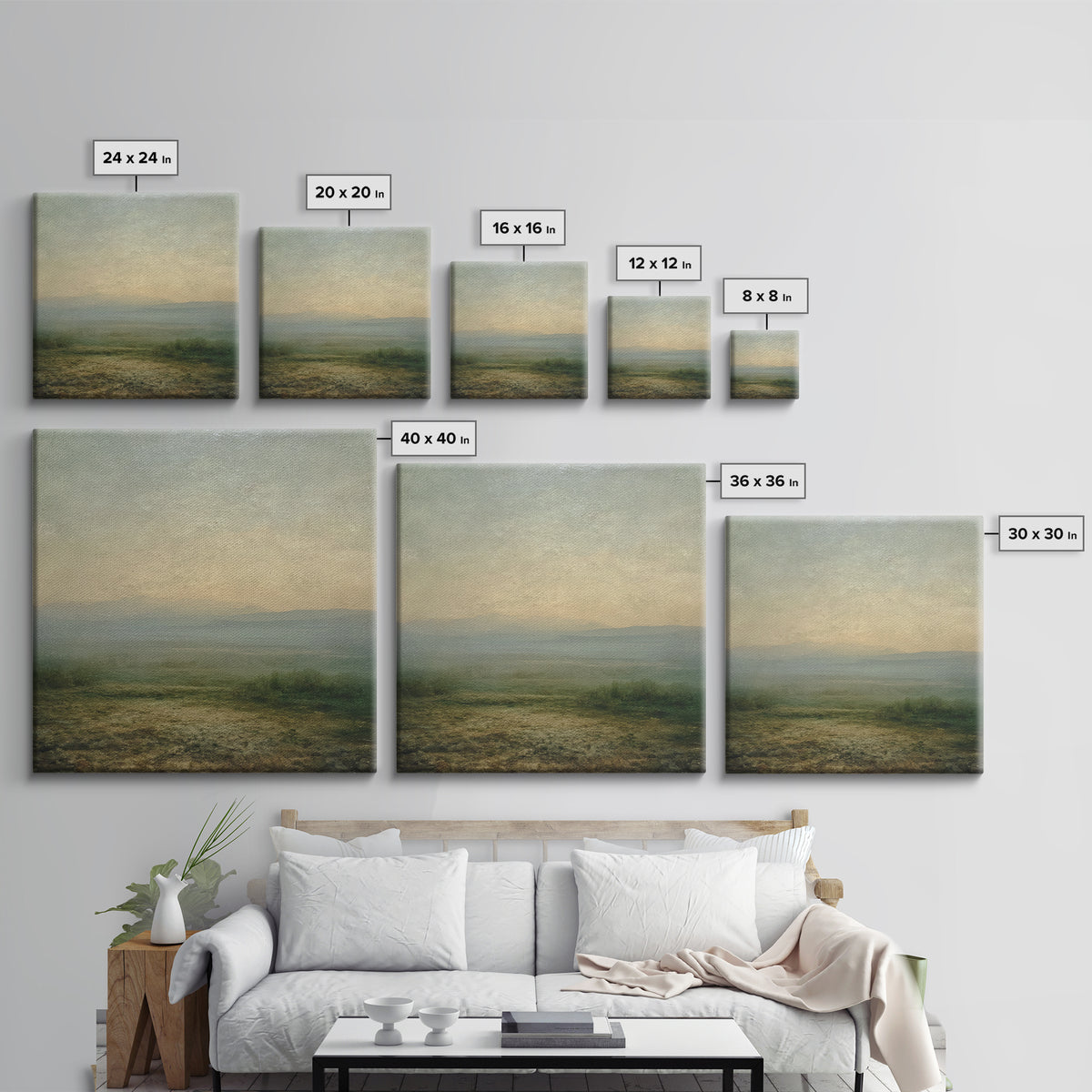 Gallery Style Landscape with Expansive Negative Space Canvas Print, Above Sofa Art, Coastal Wall Art, Living Room Decor, ASA-1x1-24