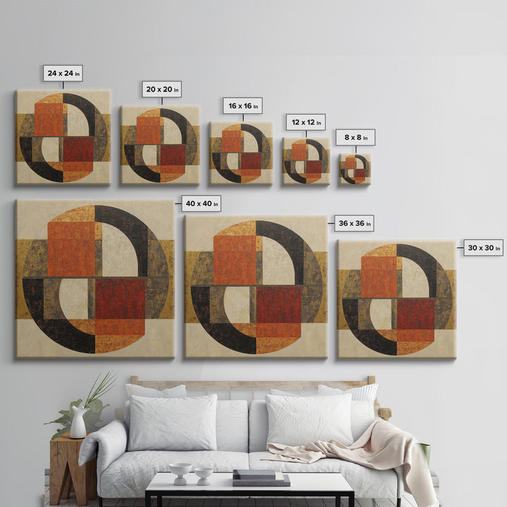 Bold Mid Century Geometric Forms Framed Canvas Print, Above Sofa Art, Textured Wall Art, Living Room Decor, Fine Art, Statement, ASA-1x1-28