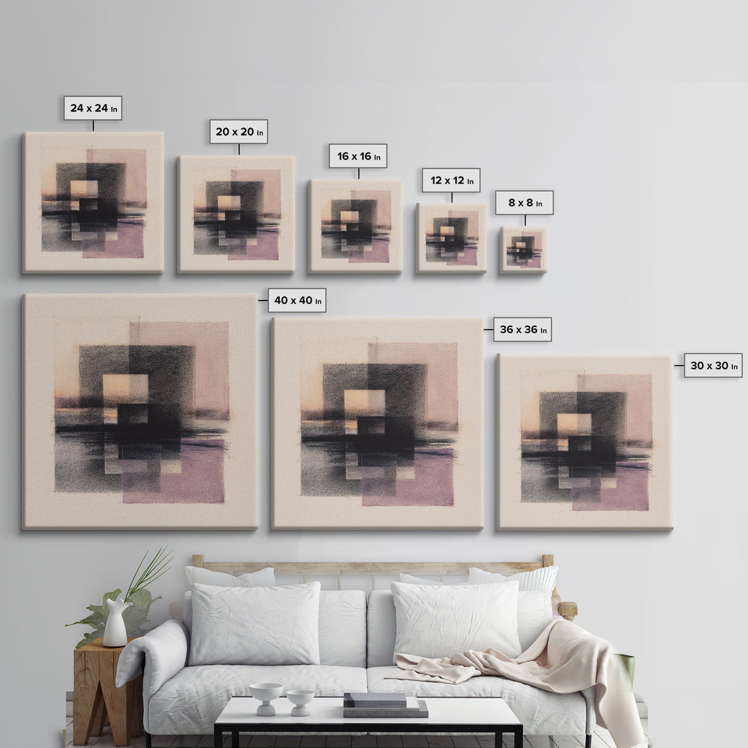Minimal Black Ink Composition Framed Canvas Print, Above Sofa Art, Gallery Decor, Living Room Decor, Fine Art, Statement, ASA-1x1-32