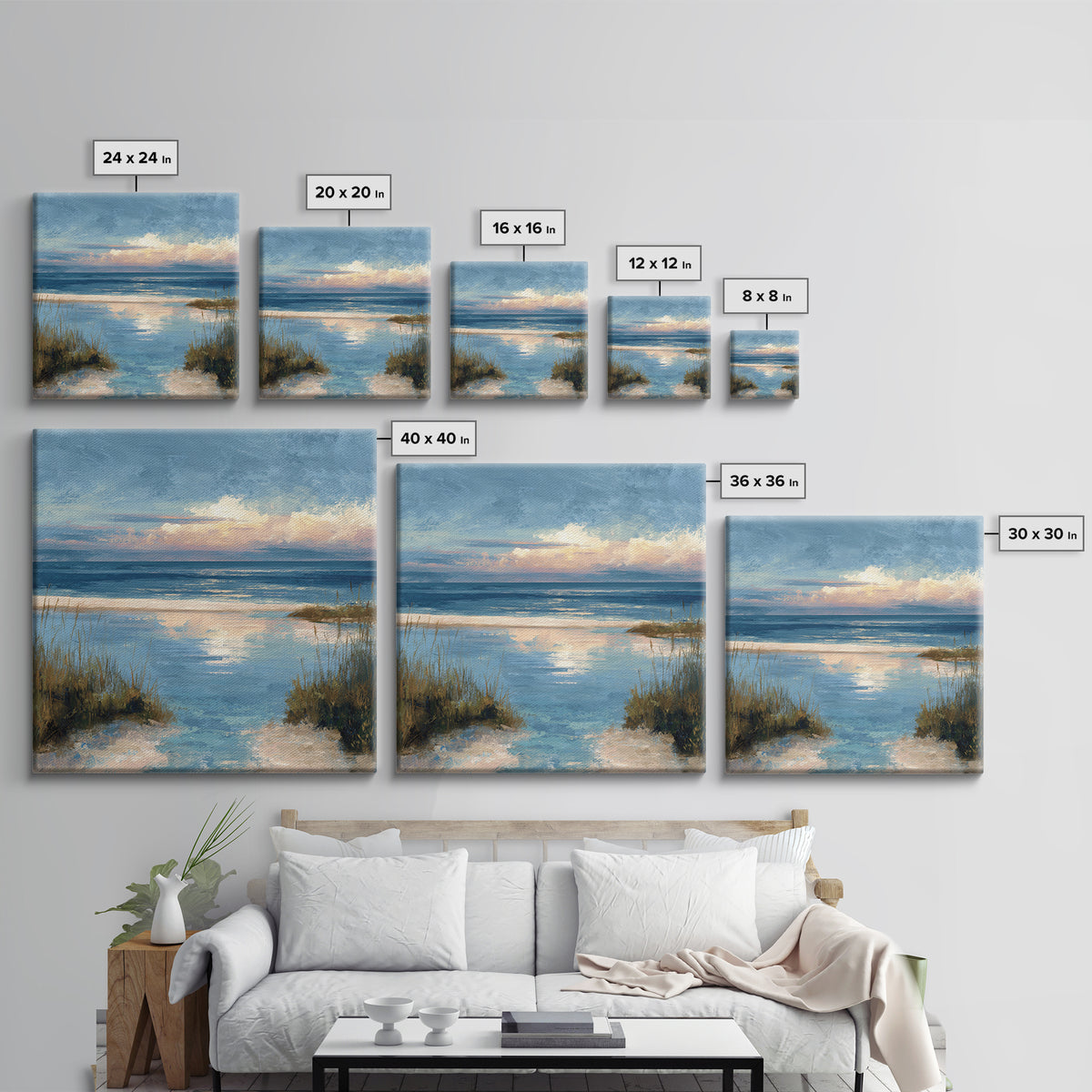 Moody Seascape at Twilight Canvas Print, Above Sofa Art, Living Room Decor, Watercolor Art, Statement 036, Set of Prints, ASA-1x1-36