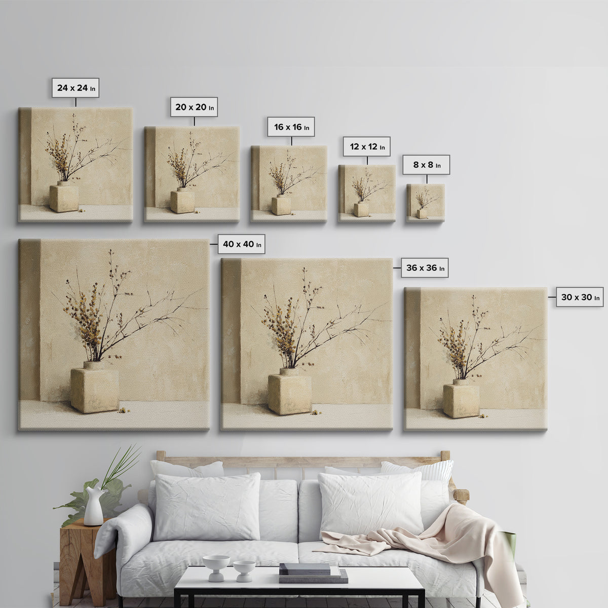 Large Neutral Still Life Framed Canvas Print, Above Sofa Art, Coastal Wall Art, Living Room Decor, Fine Art, Statement, ASA-1x1-38