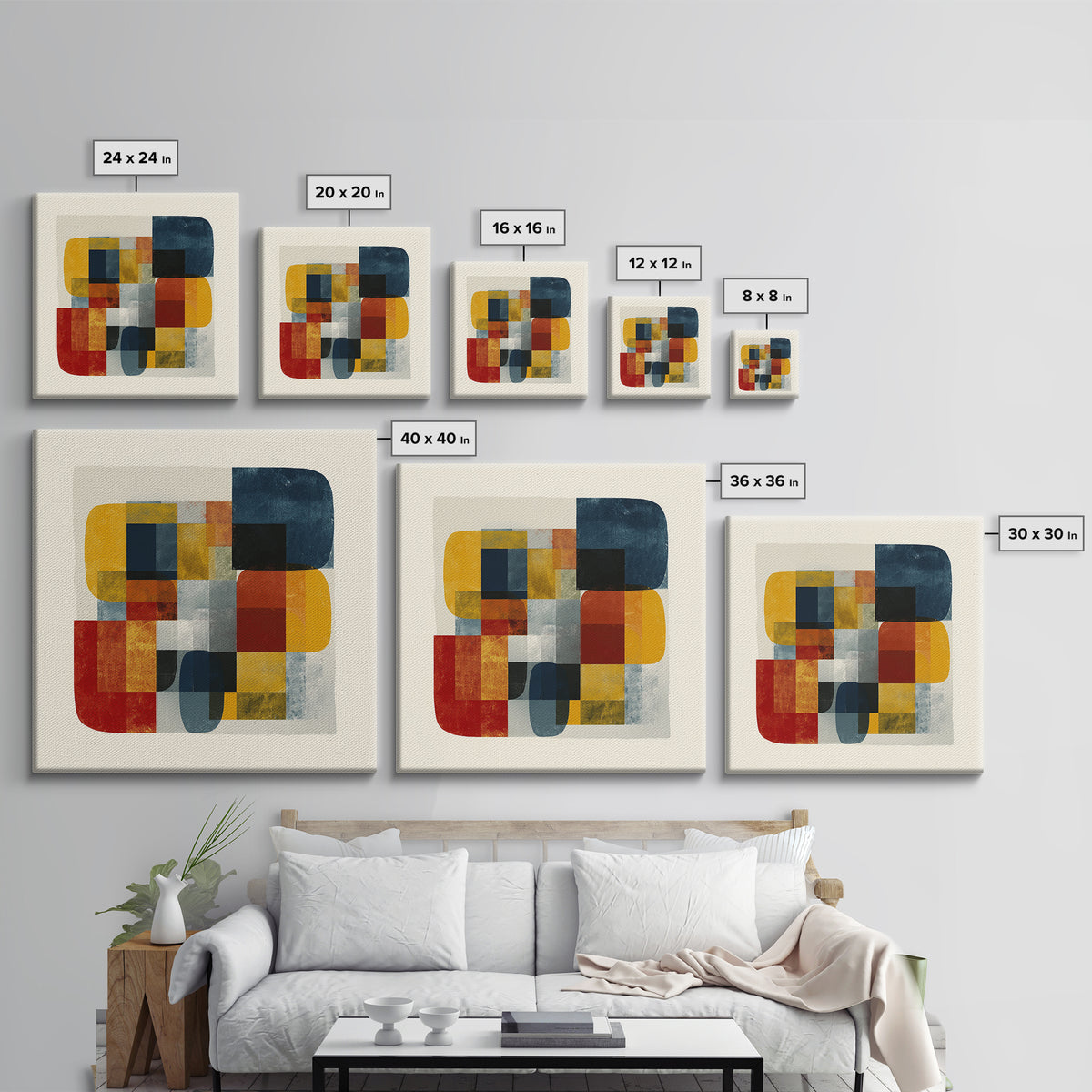 Bold Mid Century Geometric Forms Canvas Print, Above Sofa Art, Home Decor, Living Room Decor, Abstract Art, Statement, ASA-1x1-4