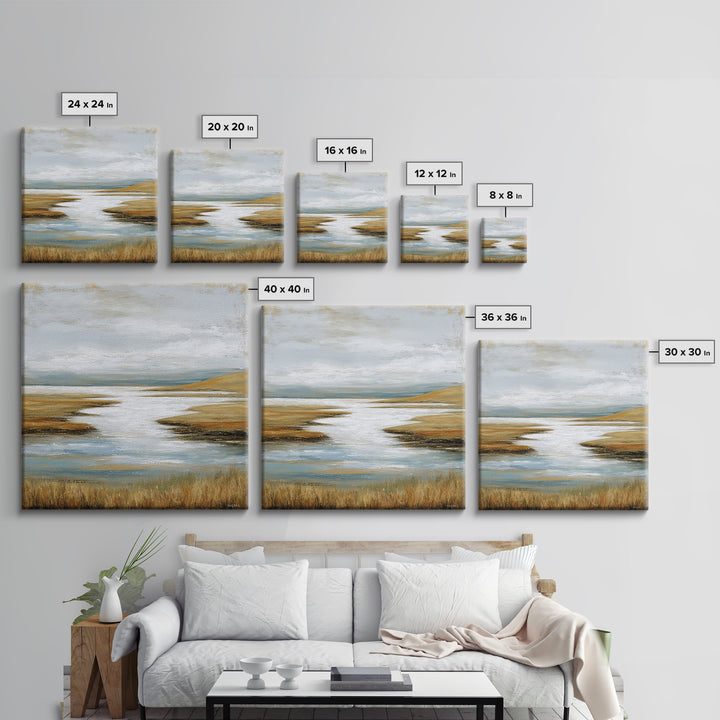 Abstract River Bends Framed Canvas Print, Above Sofa Art, Horizontal Wall Art, Living Room Decor, Fine Art, Statement, ASA-1x1-47