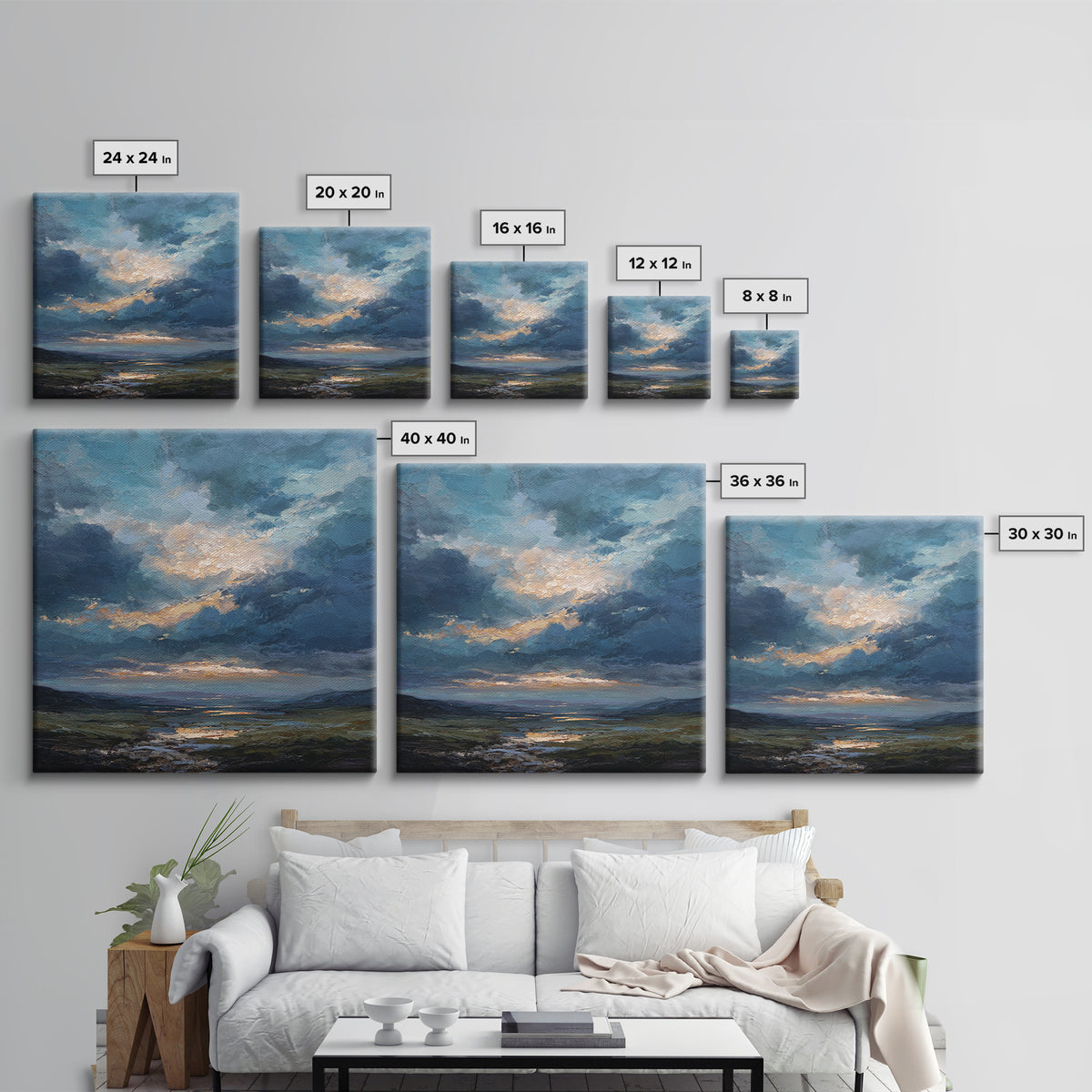 Dramatic Cloudscape over a Distant Valley Canvas Print, Above Sofa Art, Above Bed Decor, Living Room Decor, Fine Art, Statement, ASA-1x1-5