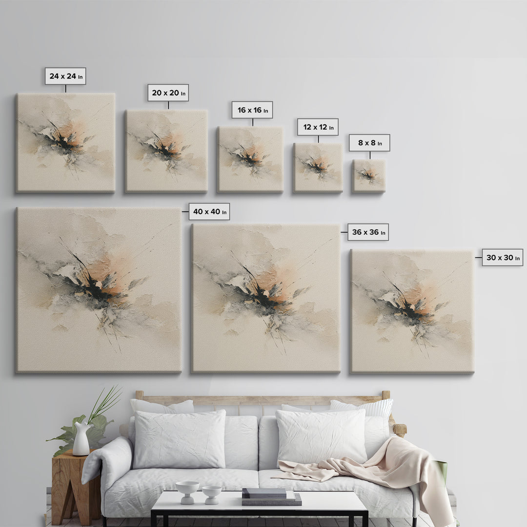 Minimal Black Ink Composition Framed Canvas Print, Above Sofa Art, Living Room Decor, Fine Art, Statement 056, Set of Prints, ASA-1x1-56