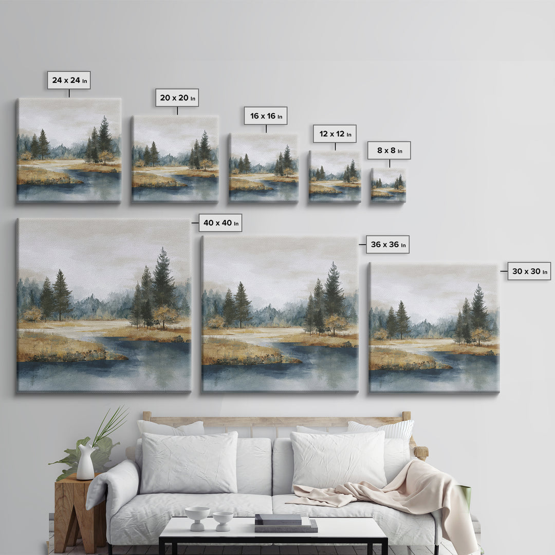 Modern Scandinavian Forest Framed Canvas Print, Above Sofa Art, Bauhaus Print, Living Room Decor, Oil Painting, Statement, ASA-1x1-63