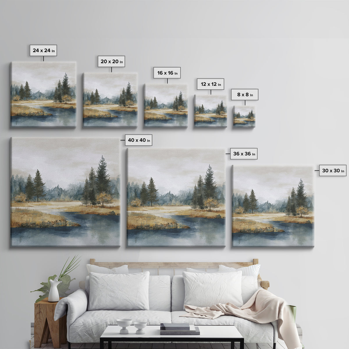 Modern Scandinavian Forest Framed Canvas Print, Above Sofa Art, Bauhaus Print, Living Room Decor, Oil Painting, Statement, ASA-1x1-63