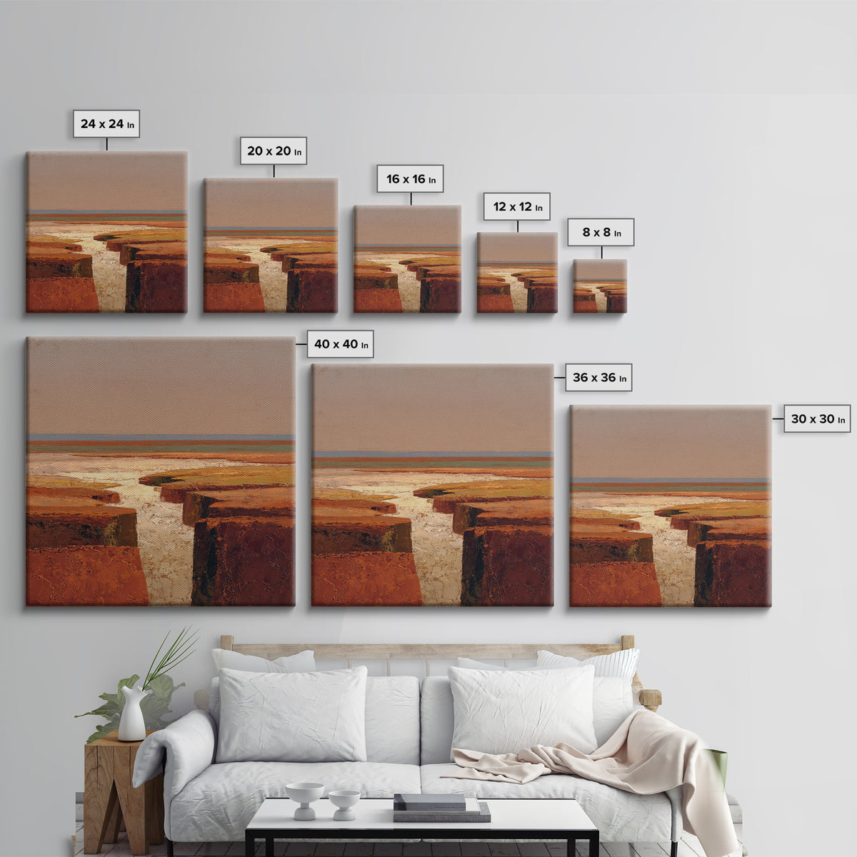 Abstract Canyon Landscape Framed Canvas Print, Above Sofa Art, Living Room Decor, Oil Painting, Statement 007, Set of Prints, ASA-1x1-7