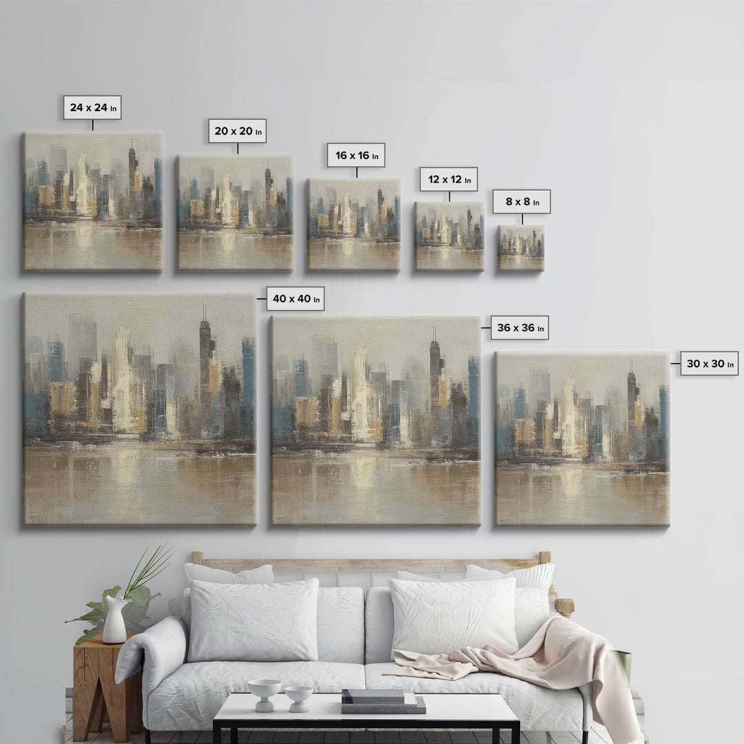 Quiet City Skyline Reduced to Elegant Shapes Canvas Print, Above Sofa Art, Bedroom Wall Art, Living Room Decor, Statement, ASA-1x1-70