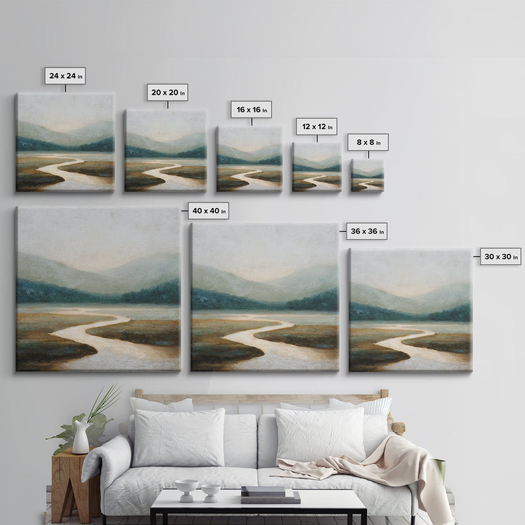 Abstract River Bends Framed Canvas Print, Above Sofa Art, Japandi Wall Art, Living Room Decor, Abstract Art, Statement, ASA-1x1-71