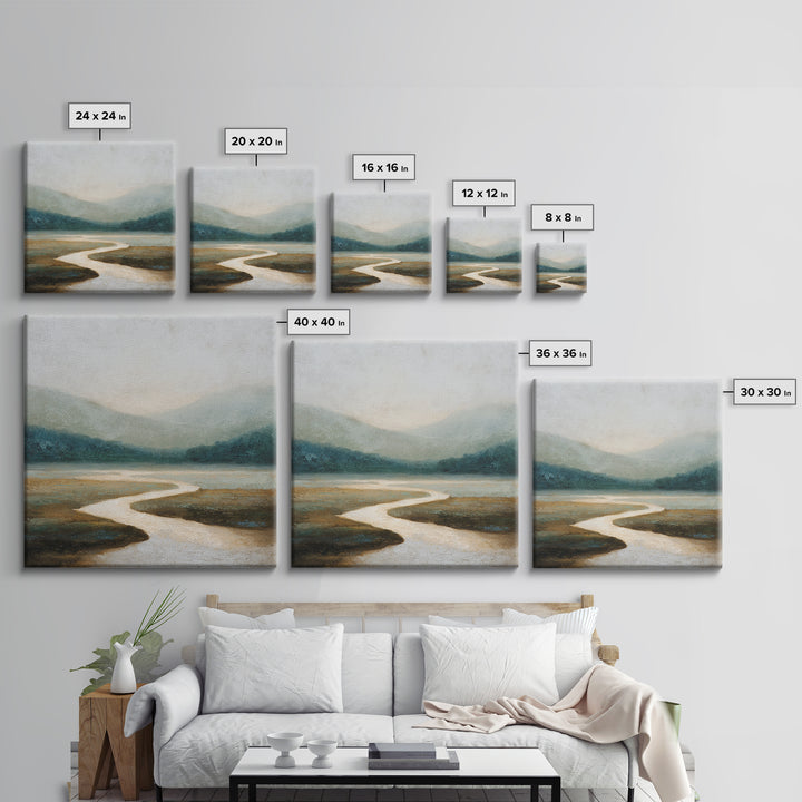 Abstract River Bends Framed Canvas Print, Above Sofa Art, Japandi Wall Art, Living Room Decor, Abstract Art, Statement, ASA-1x1-71
