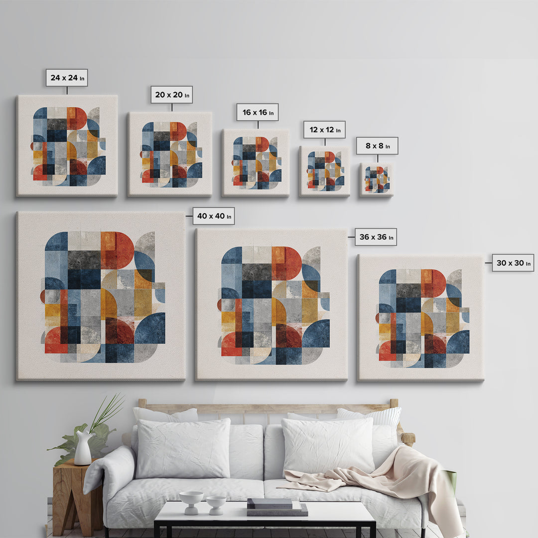 Bold Mid Century Geometric Forms Canvas Print, Above Sofa Art, Japandi Wall Art, Living Room Decor, Abstract Art, Statement, ASA-1x1-76