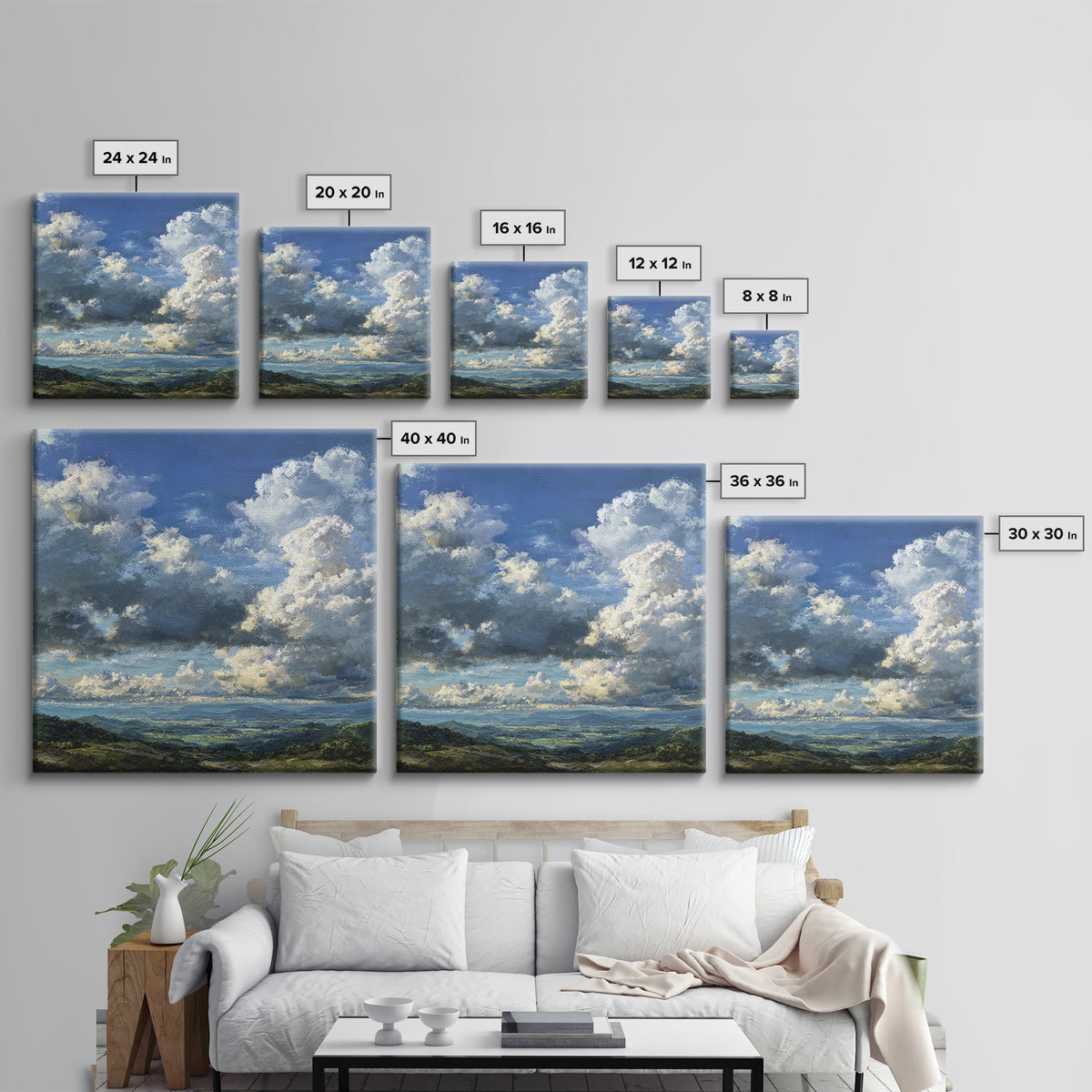 Dramatic Cloudscape over a Distant Valley Canvas Print, Above Sofa Art, Modern Decor, Living Room Decor, Fine Art, Statement, ASA-1x1-77