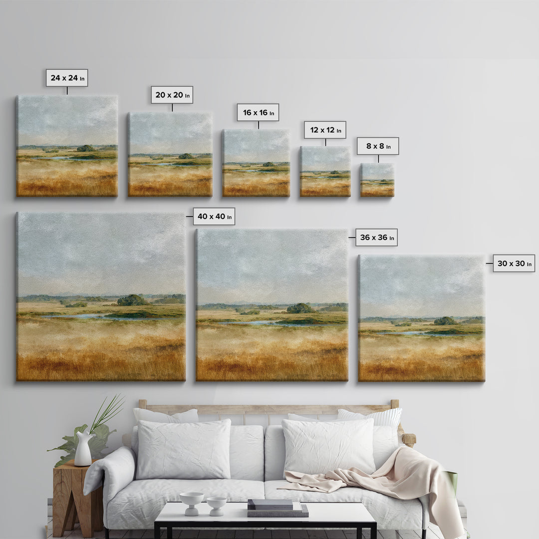 Wide Olive and Beige Meadow Panorama Canvas Print, Above Sofa Art, Bauhaus Print, Living Room Decor, Fine Art, Statement, ASA-1x1-82