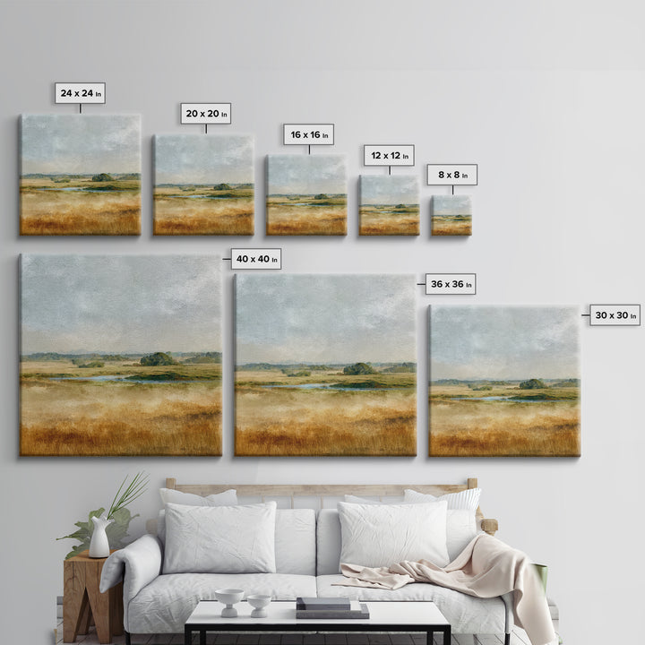 Wide Olive and Beige Meadow Panorama Canvas Print, Above Sofa Art, Bauhaus Print, Living Room Decor, Fine Art, Statement, ASA-1x1-82