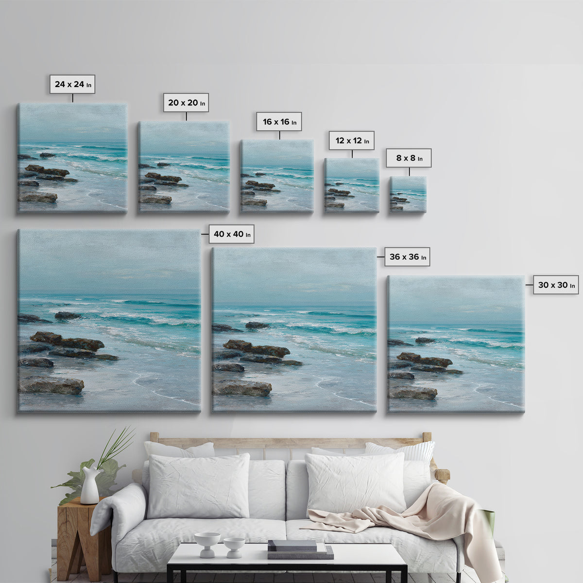Moody Seascape at Twilight Framed Canvas Print, Above Sofa Art, Coastal Decor, Living Room Decor, Abstract Art, Statement, ASA-1x1-84