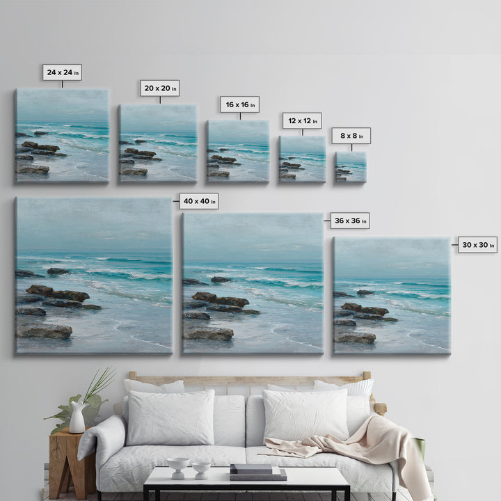 Moody Seascape at Twilight Framed Canvas Print, Above Sofa Art, Coastal Decor, Living Room Decor, Abstract Art, Statement, ASA-1x1-84
