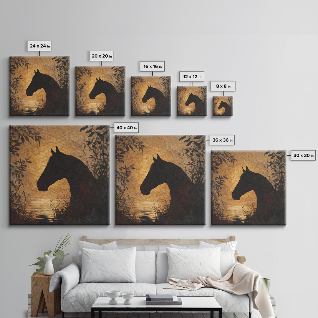 Statement Horse Silhouette Canvas Print, Above Sofa Art, Botanical Wall Art, Living Room Decor, Fine Art, Statement, ASA-1x1-85