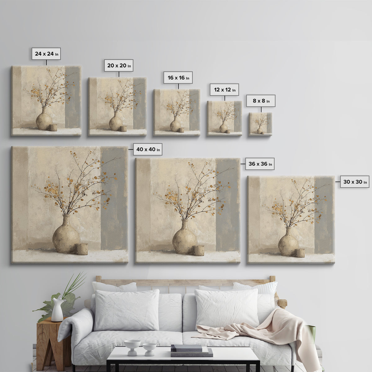 Large Neutral Still Life Canvas Print, Above Sofa Art, Minimalist Wall Art, Living Room Decor, Oil Painting, Statement, ASA-1x1-86