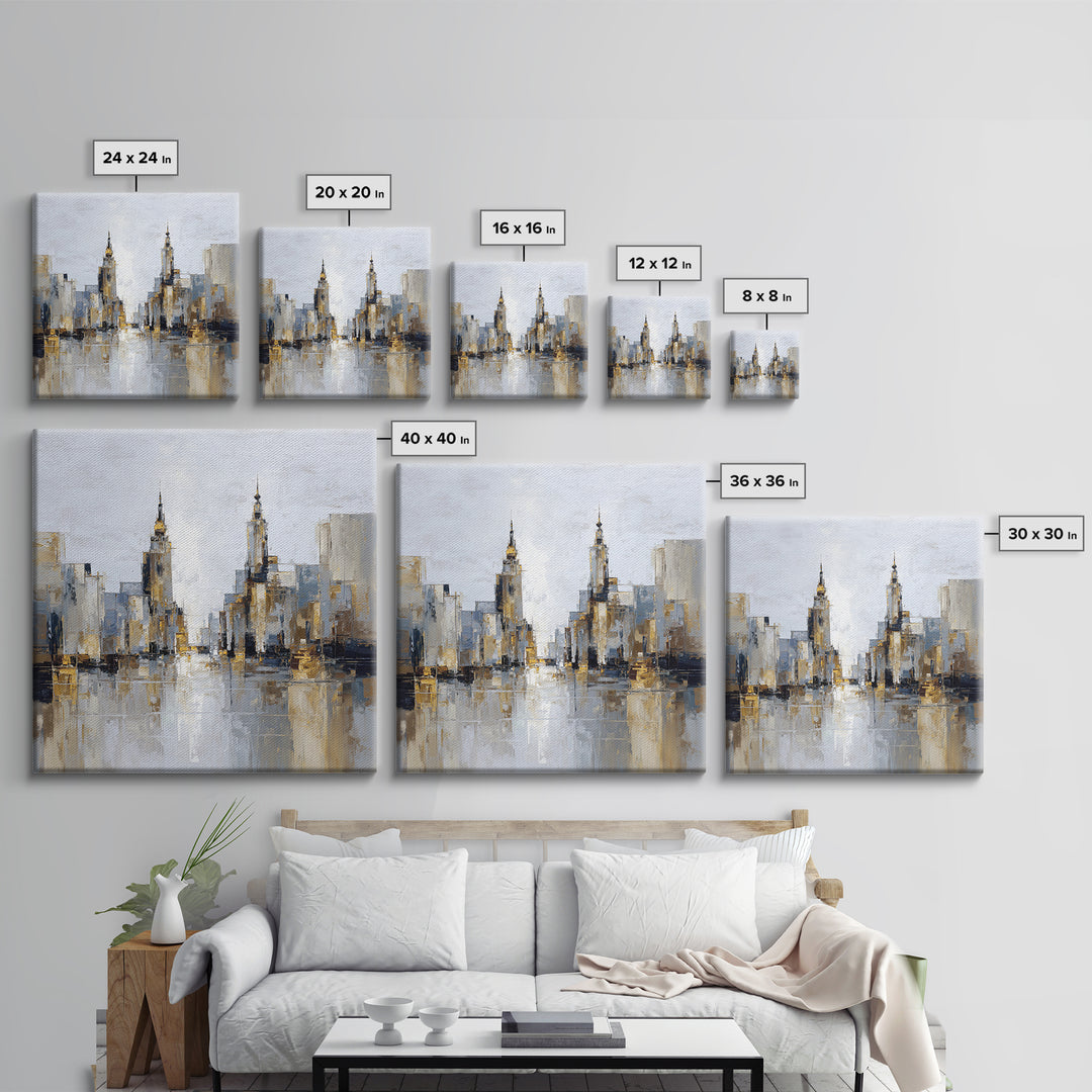 Quiet City Skyline Reduced to Elegant Shapes Canvas Print, Above Sofa Art, Floral Wall Art, Living Room Decor, Abstract Art, ASA-1x1-94