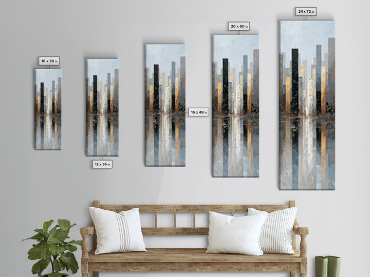 Quiet City Skyline Reduced to Elegant Shapes Canvas Print, Above Sofa Art, Wall Art Print, Living Room Decor, Abstract Art, ASA-1x3-10