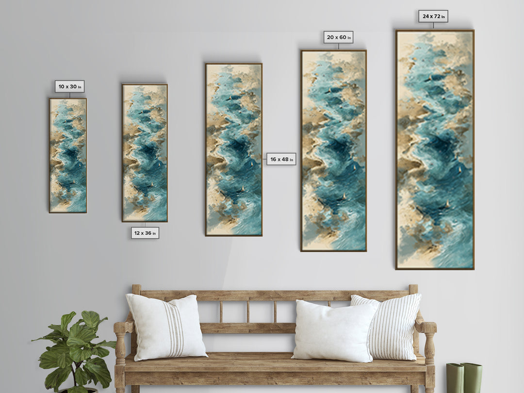 Panoramic Coastal Shoreline from an Aerial View Canvas Print, Above Sofa Art, Statement Artwork, Living Room Decor, Statement, ASA-1x3-15