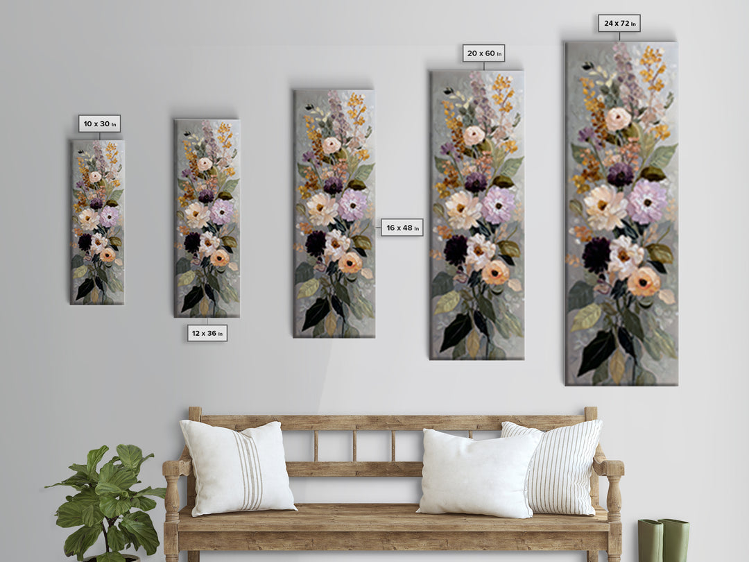 Large Expressive Floral Bouquet Canvas Print, Above Sofa Art, Above Bed Decor, Living Room Decor, Oil Painting, Statement, ASA-1x3-18