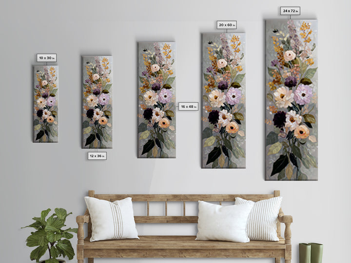 Large Expressive Floral Bouquet Canvas Print, Above Sofa Art, Above Bed Decor, Living Room Decor, Oil Painting, Statement, ASA-1x3-18