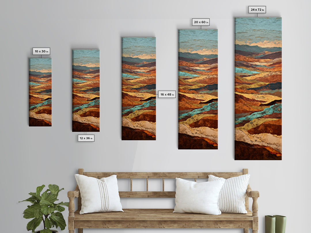 Abstract Canyon Landscape Framed Canvas Print, Above Sofa Art, Boho Decor, Living Room Decor, Oil Painting, Statement, ASA-1x3-19