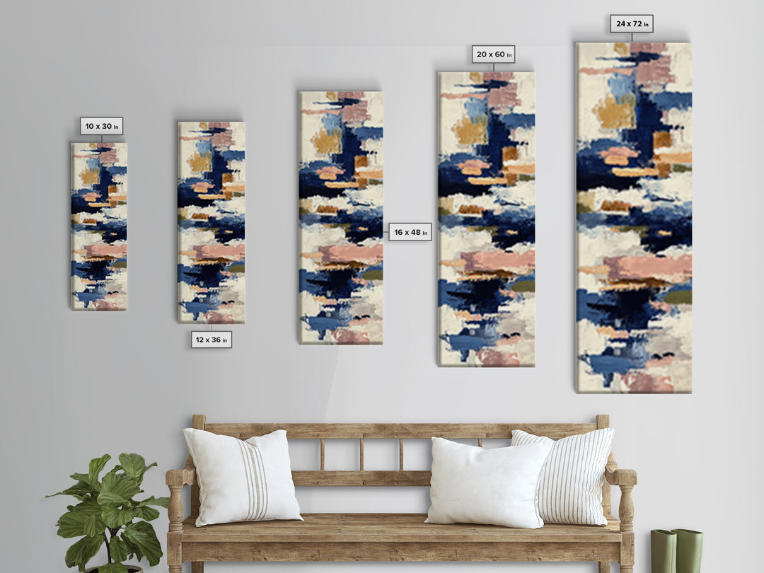 Bold Navy and Ivory Abstract Brushwork Framed Canvas Print, Above Sofa Art, Bedroom Wall Art, Living Room Decor, Abstract Art, ASA-1x3-30