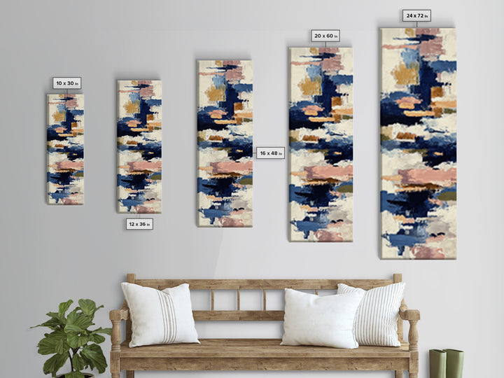Bold Navy and Ivory Abstract Brushwork Framed Canvas Print, Above Sofa Art, Bedroom Wall Art, Living Room Decor, Abstract Art, ASA-1x3-30