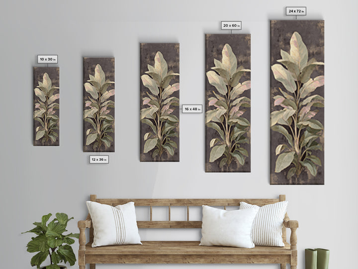 Large Botanical Leaves Canvas Print, Above Sofa Art, Living Room Decor, Oil Painting, Statement 333, Set of Wall Art, ASA-1x3-33