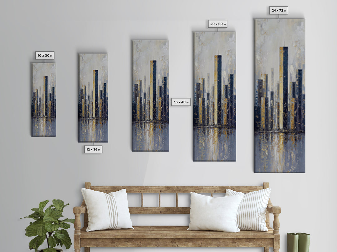 Quiet City Skyline Reduced to Elegant Shapes Canvas Print, Above Sofa Art, 3 Piece Wall Art, Living Room Decor, Statement, ASA-1x3-34