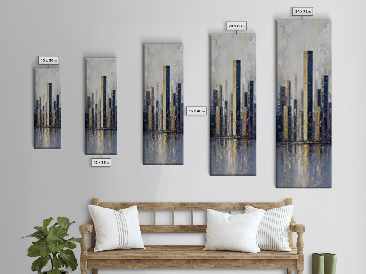 Quiet City Skyline Reduced to Elegant Shapes Canvas Print, Above Sofa Art, 3 Piece Wall Art, Living Room Decor, Statement, ASA-1x3-34