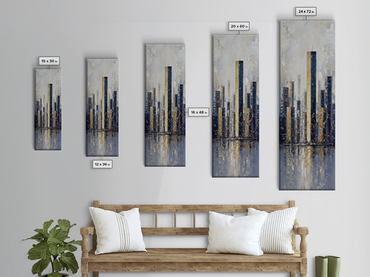 Quiet City Skyline Reduced to Elegant Shapes Canvas Print, Above Sofa Art, 3 Piece Wall Art, Living Room Decor, Statement, ASA-1x3-34