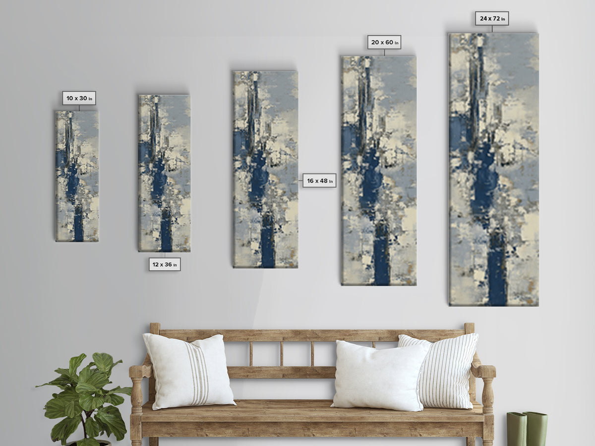 Bold Navy and Ivory Abstract Brushwork Framed Canvas Print, Above Sofa Art, Bedroom Wall Art, Living Room Decor, Abstract Art, ASA-1x3-54