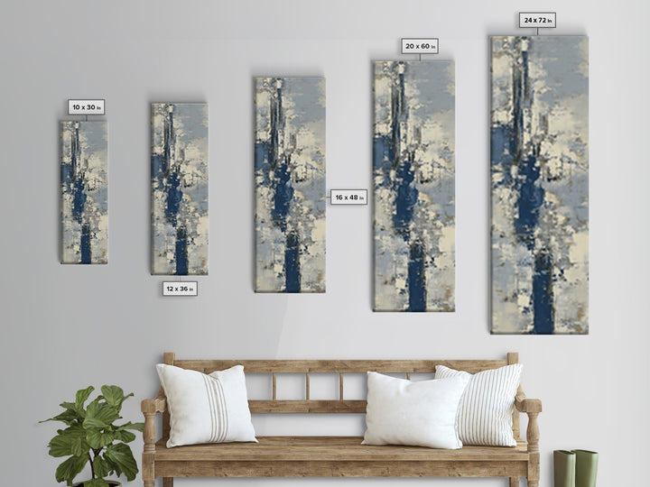 Bold Navy and Ivory Abstract Brushwork Framed Canvas Print, Above Sofa Art, Bedroom Wall Art, Living Room Decor, Abstract Art, ASA-1x3-54
