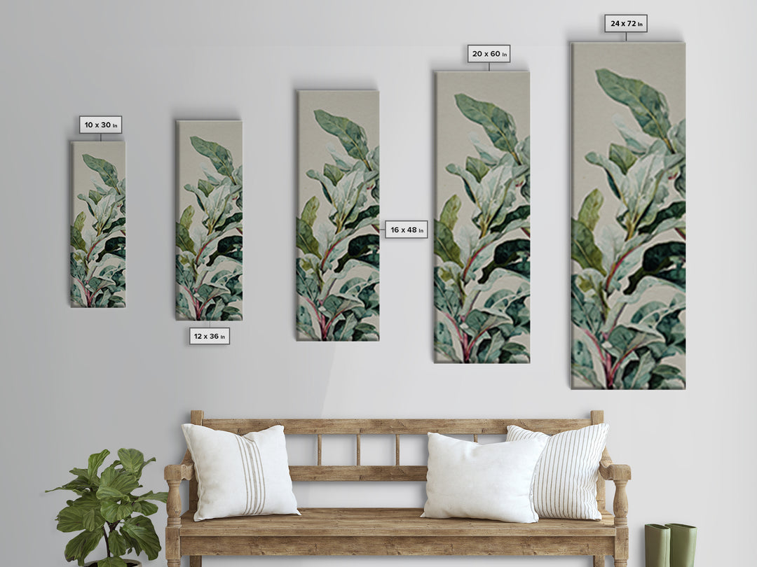 Large Botanical Leaves Canvas Print, Above Sofa Art, Modern Art, Living Room Decor, Fine Art, Statement, Art Print, ASA-1x3-57