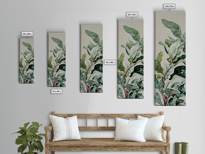 Large Botanical Leaves Canvas Print, Above Sofa Art, Modern Art, Living Room Decor, Fine Art, Statement, Art Print, ASA-1x3-57