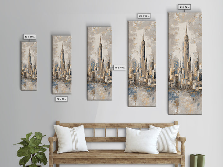 Quiet City Skyline Reduced to Elegant Shapes Canvas Print, Above Sofa Art, 3 Piece Wall Art, Living Room Decor, Statement, ASA-1x3-58
