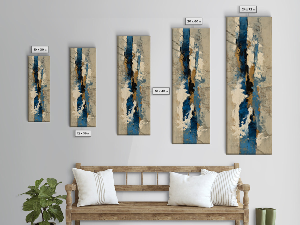 Bold Navy and Ivory Abstract Brushwork Canvas Print, Above Sofa Art, Oversized Wall Art, Living Room Decor, Abstract Art, ASA-1x3-6