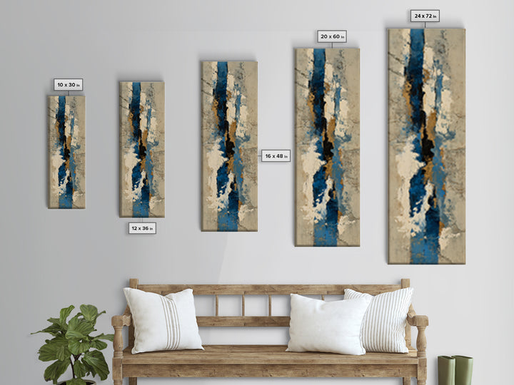 Bold Navy and Ivory Abstract Brushwork Canvas Print, Above Sofa Art, Oversized Wall Art, Living Room Decor, Abstract Art, ASA-1x3-6