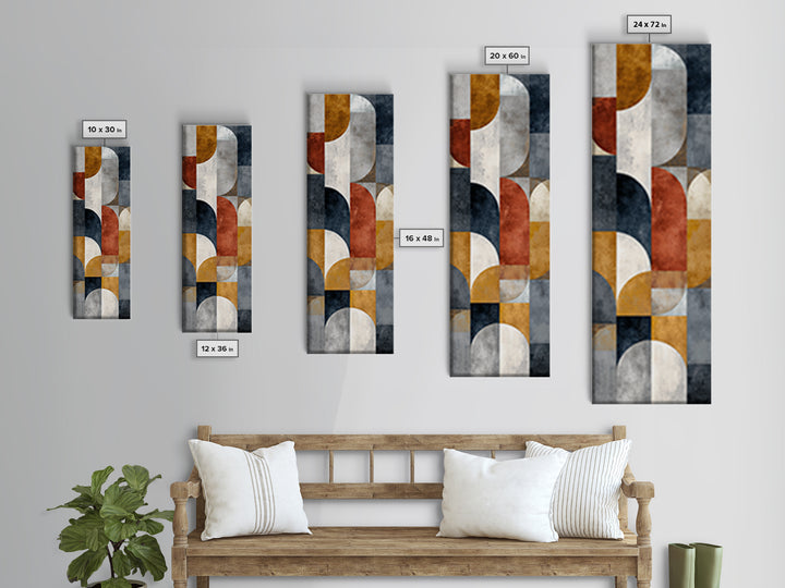 Bold Mid Century Geometric Forms Framed Canvas Print, Above Sofa Art, Home Decor, Living Room Decor, Abstract Art, Statement, ASA-1x3-64