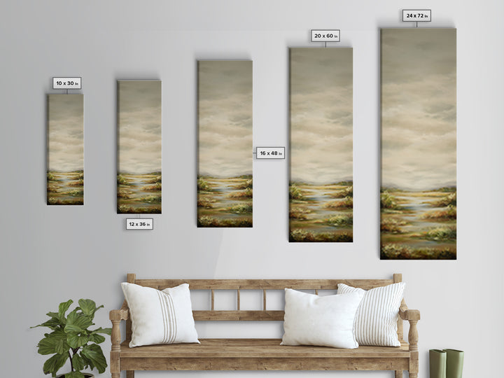 Wide Olive and Beige Meadow Panorama Framed Canvas Print, Above Sofa Art, Coastal Wall Art, Living Room Decor, Statement, ASA-1x3-70