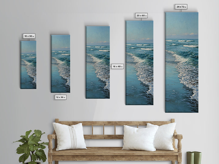 Moody Seascape at Twilight Canvas Print, Above Sofa Art, Mid Century Modern, Living Room Decor, Statement, Watercolor Painting, ASA-1x3-72